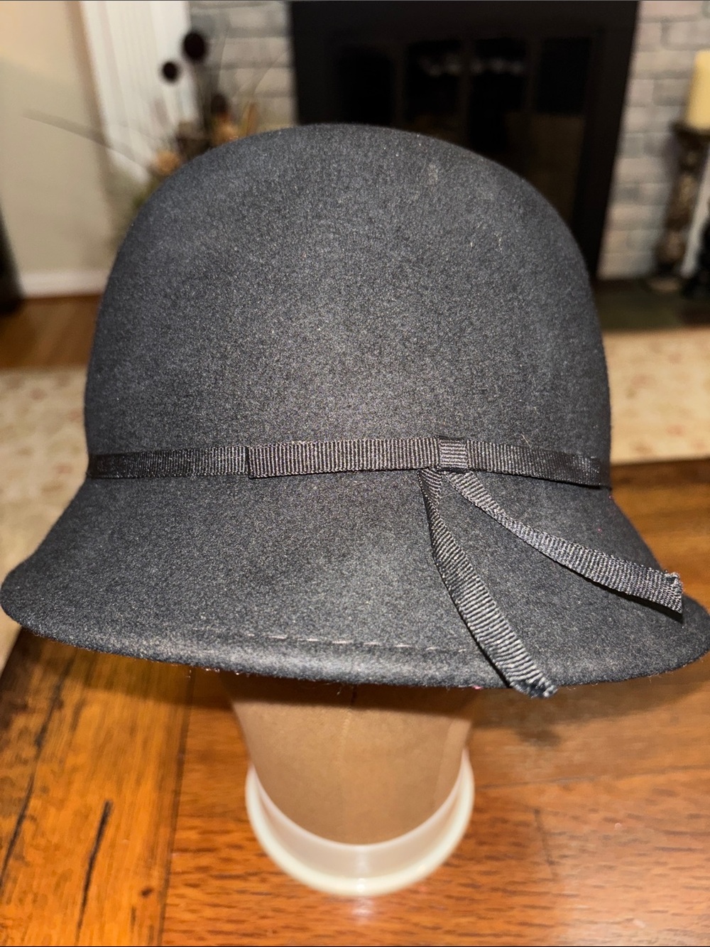 August Hat Company Classic Black Wool Cloche Hat with Ribbon Trim